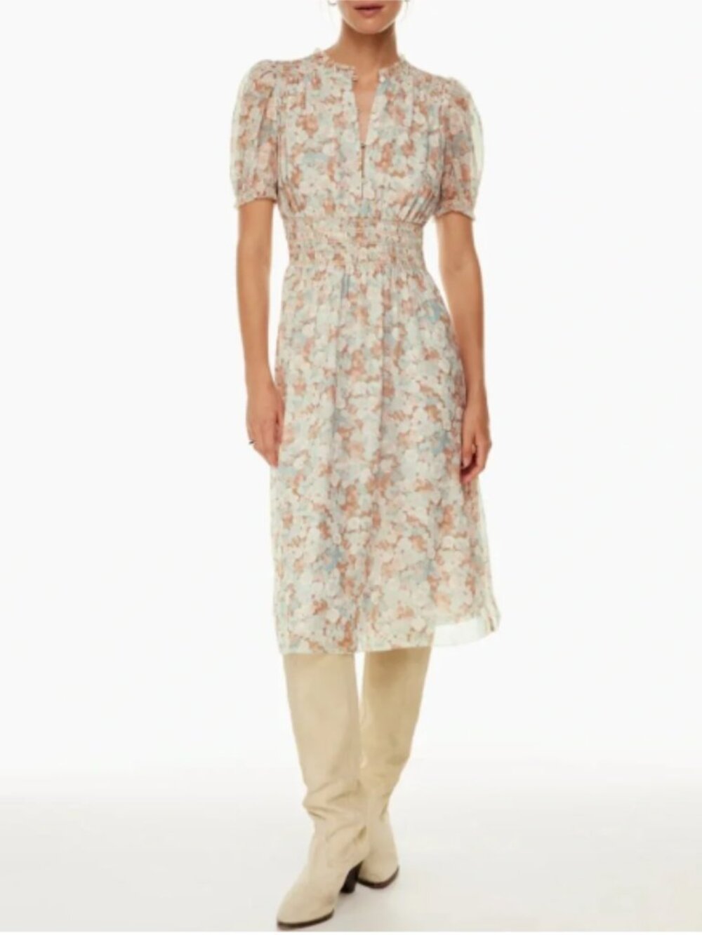 NWT Aritzia Wilfred Daughter Dress Midi Floral Snowmelt Maplewood Smocked Sz XS